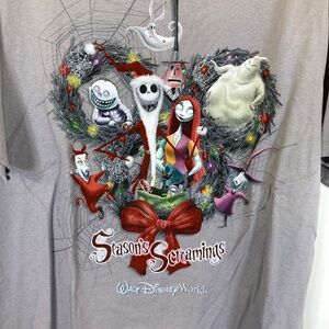 Disney Nightmare Before Christmas Seasons Screamings Gray Short Sleeve Shirt WDW